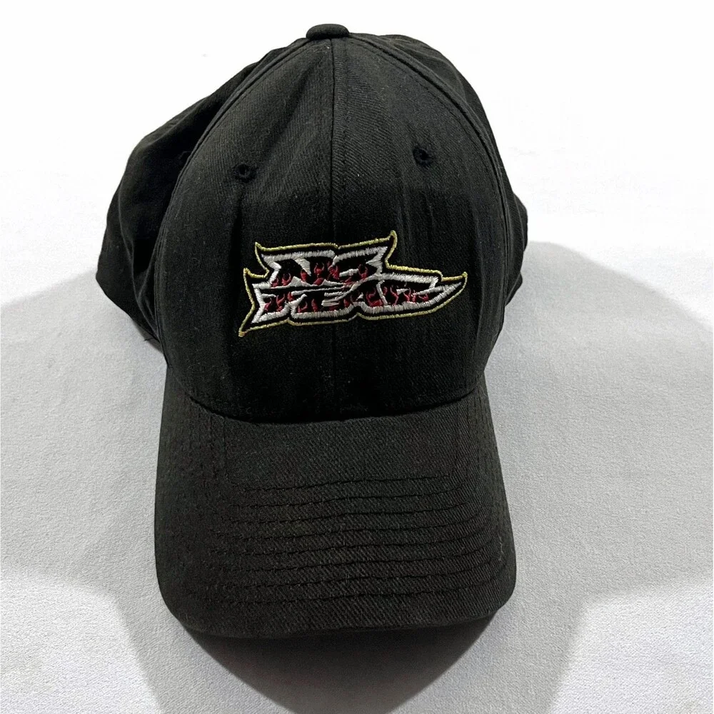 No Fear Hat Cap Flexband Black Red Eyes Vintage 90s Skate Punk Motocross BMX y2k